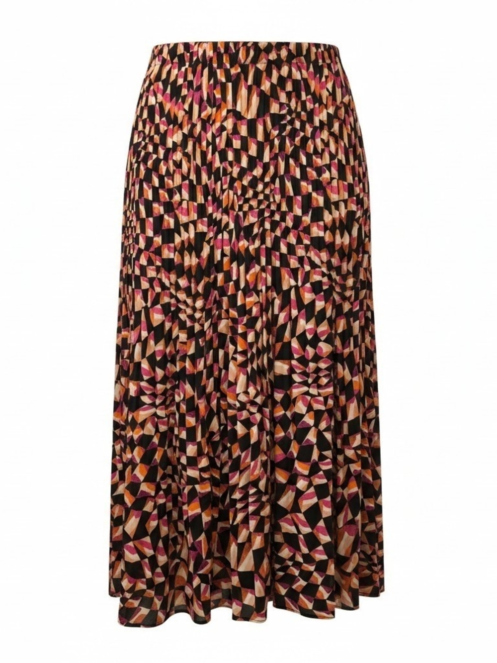 Ninety Black, Pink & Tan Geometric Pleated Midi Skirt - XL